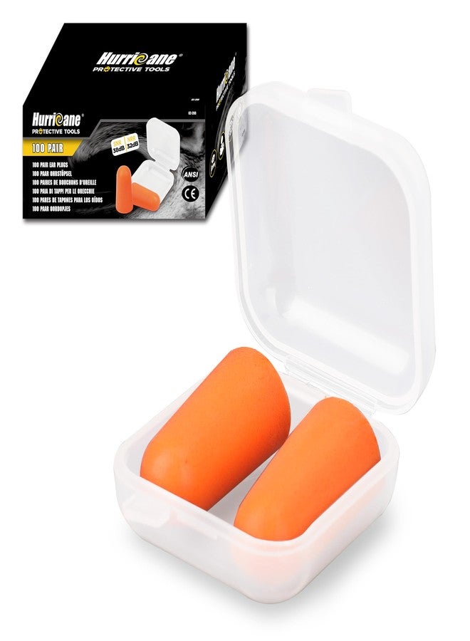 هوريكان سدادات أذن هوريكين، ١٠٠ زوج، معتمدة بمستوى تخفيف الضوضاء ٣٢ ديسيبل، سدادات أذن مريحة من إسفنج البولي يوريثان، بطيئة الإطلاق، لتقليل الضوضاء، الشخير أثناء العمل، والضوضاء العالية في مواقع البناء - Image 1